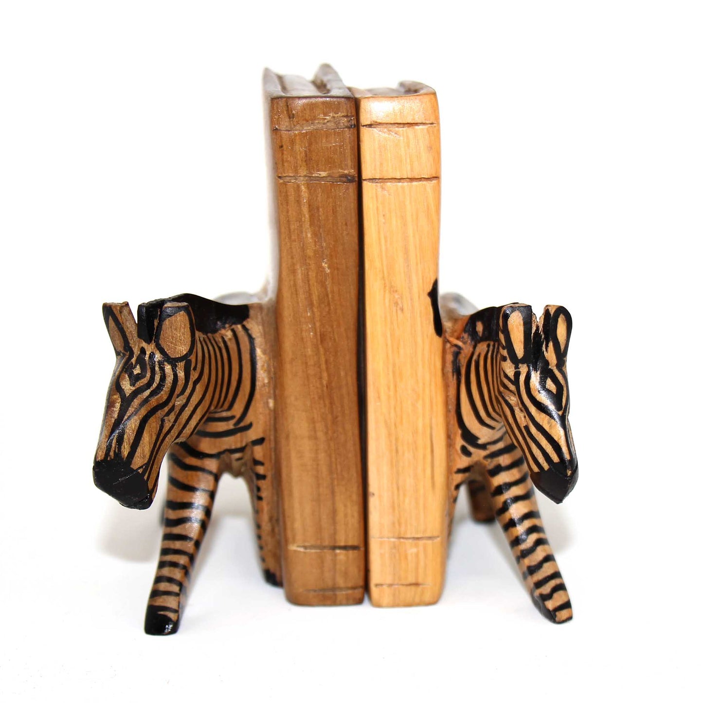 Jedando Handicrafts Carved Wood Zebra Book Ends