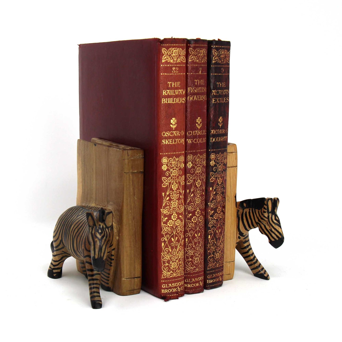 Jedando Handicrafts Carved Wood Zebra Book Ends