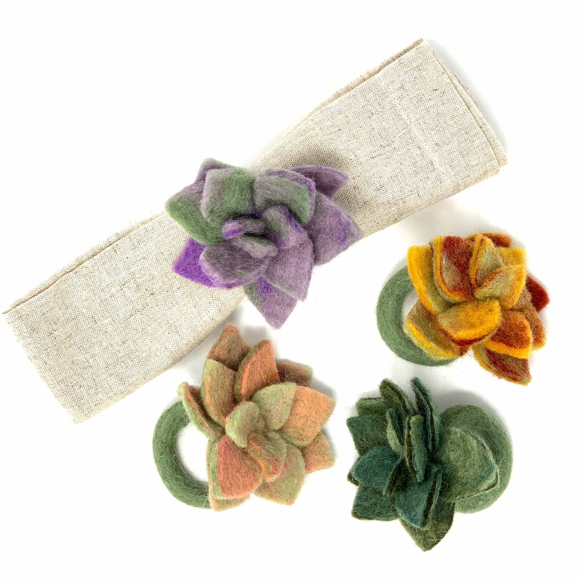 succulent napkins Global Groove Hand-Felted Succulent Napkin Rings – Jungle Pillows