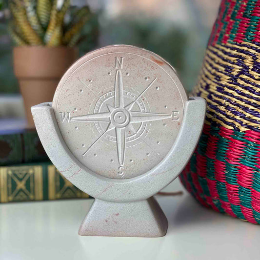 SMOLArt Compass Soapstone Sculpture Light Gray Stone