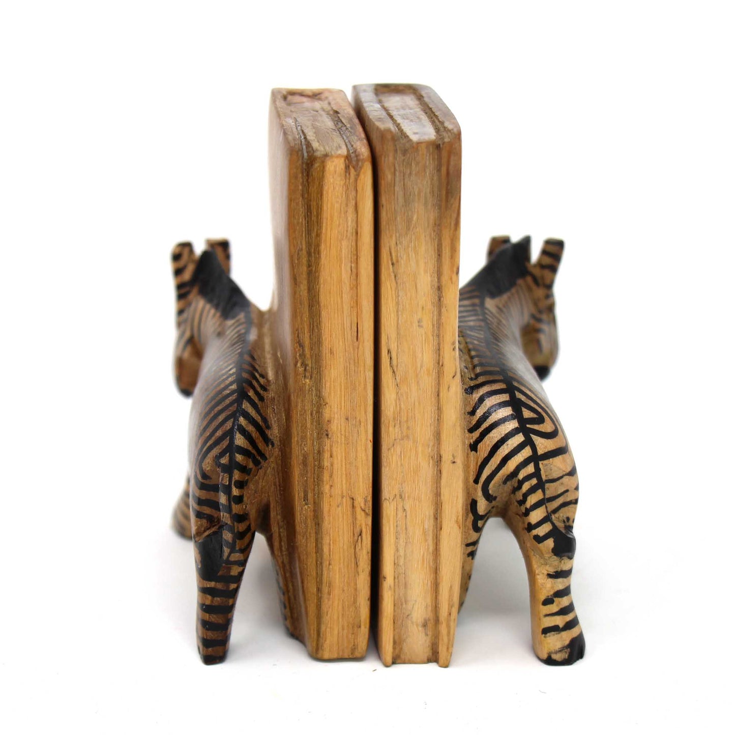 Jedando Handicrafts Carved Wood Zebra Book Ends