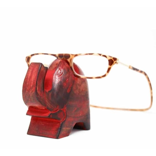 Asha Handicrafts Elephant Eyeglass Stand in Red Wash