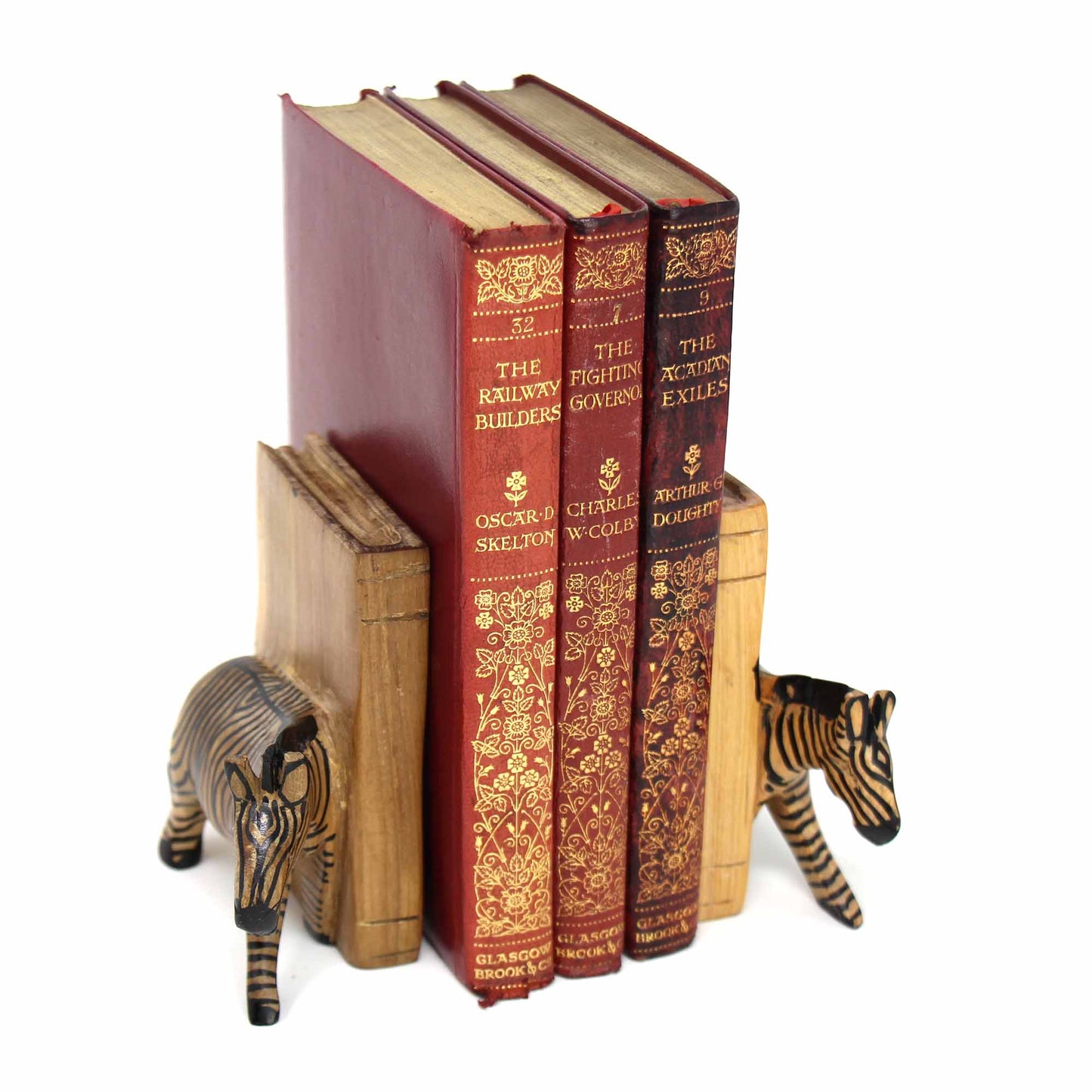 Jedando Handicrafts Carved Wood Zebra Book Ends