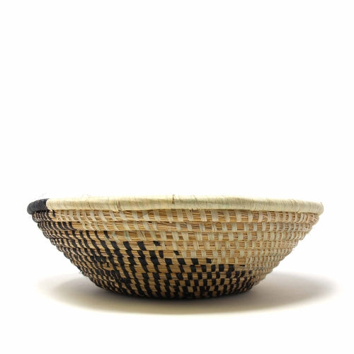 Woven Sisal Fruit Basket, Spiral Pattern in Natural/Black