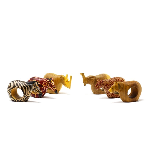 Jedando Handicrafts Set of Six Mahogany Wood Animal Napkin Rings