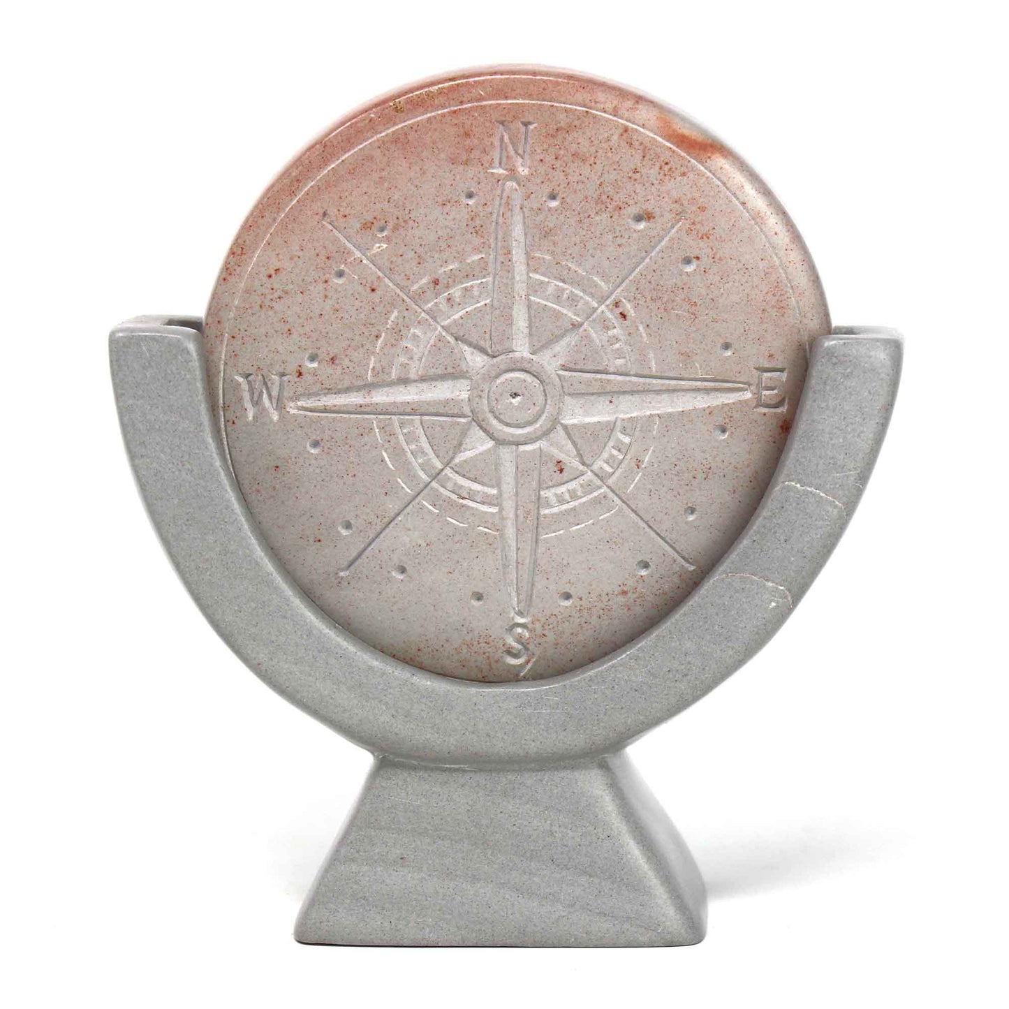 SMOLArt Compass Soapstone Sculpture Light Gray Stone