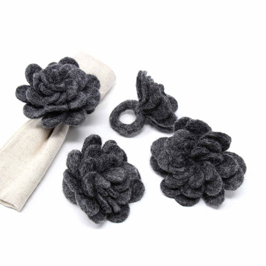 Global Groove Charcoal Zinnias Felt Napkin Rings