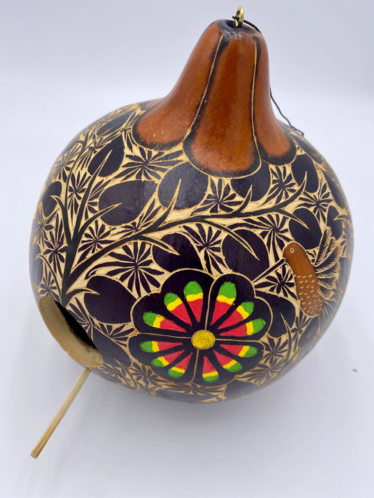 Blossom Inspirations Forest Painted and Carved Gourd Birdhouse