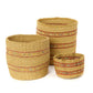 Swahili African Modern Caramel Petite Set of Three Sisal Baskets with Colorful Beads