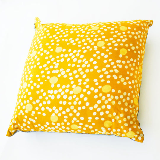 Rustic Loom Maize Gold Coral Dot Batik Blockprinted Cotton Pillow