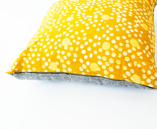 Rustic Loom Maize Gold Coral Dot Batik Blockprinted Cotton Pillow