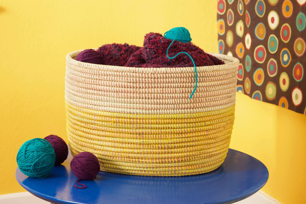 Swahili African Modern Lemon Dipped Knitting Basket