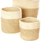 Swahili African Modern Set of Three Beige and Cream Twill Sisal Nesting Baskets