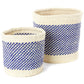 Swahili African Modern Set of Two Blue and Cream Twill Sisal Nesting Baskets