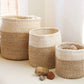 Swahili African Modern Set of Three Beige and Cream Twill Sisal Nesting Baskets