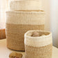 Swahili African Modern Set of Three Beige and Cream Twill Sisal Nesting Baskets
