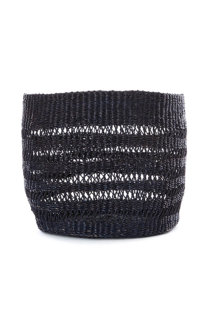 Swahili African Modern Set of Three Raven Veta Vera Lace Weave Basket Bins