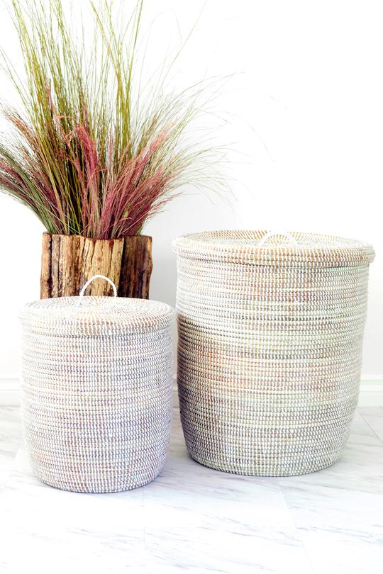 Swahili African Modern White Sand Dune Hamper Set