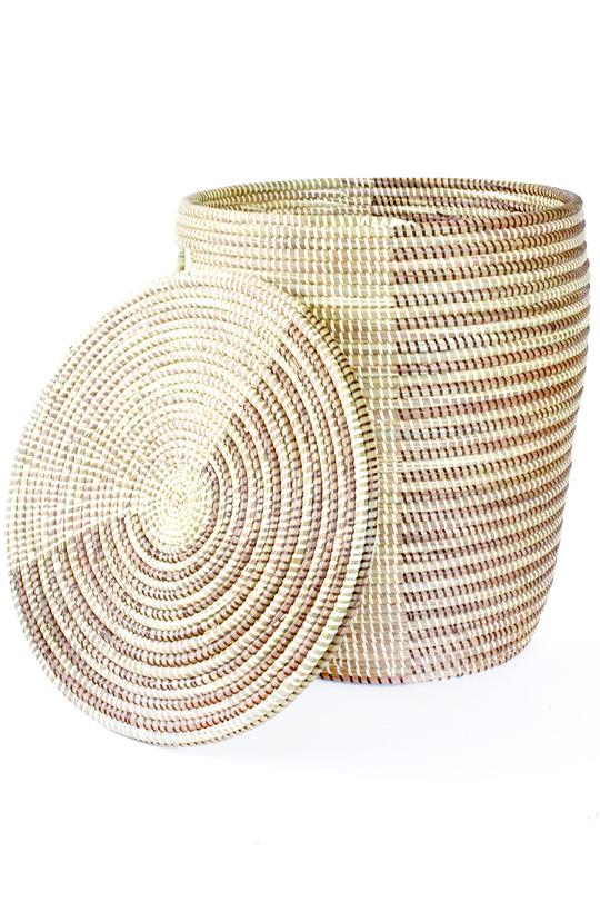Swahili African Modern Cocoa and Cream Flat Lid Storage Basket