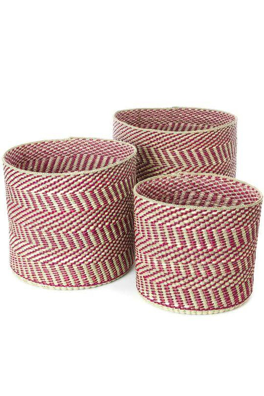 Swahili African Modern Berry & Natural Maila Milulu Reed Baskets