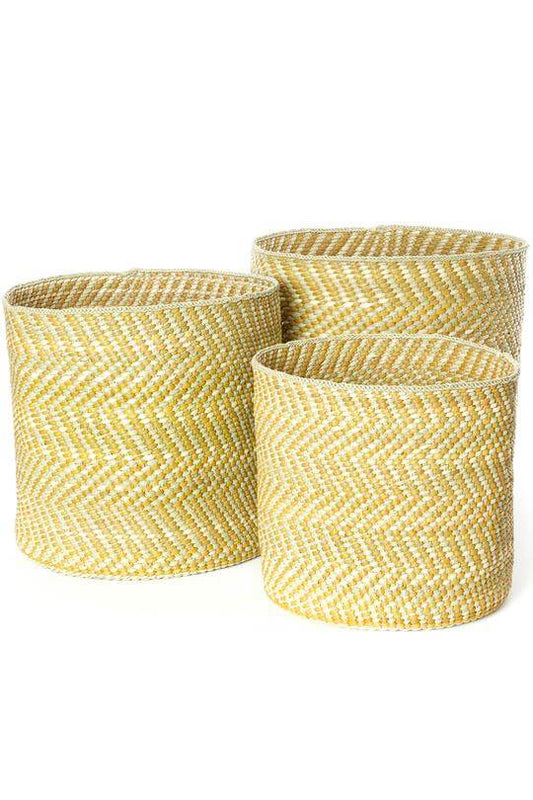 Swahili African Modern Yellow & Natural Maila Milulu Reed Baskets