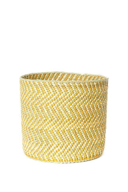 Swahili African Modern Yellow & Natural Maila Milulu Reed Baskets