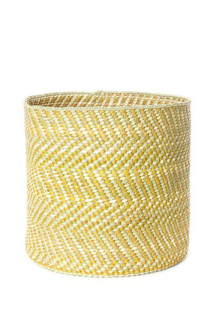 Swahili African Modern Yellow & Natural Maila Milulu Reed Baskets