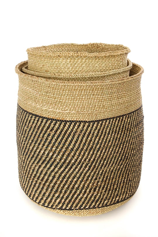 Swahili African Modern Iringa Baskets with Diagonal Black Stripes